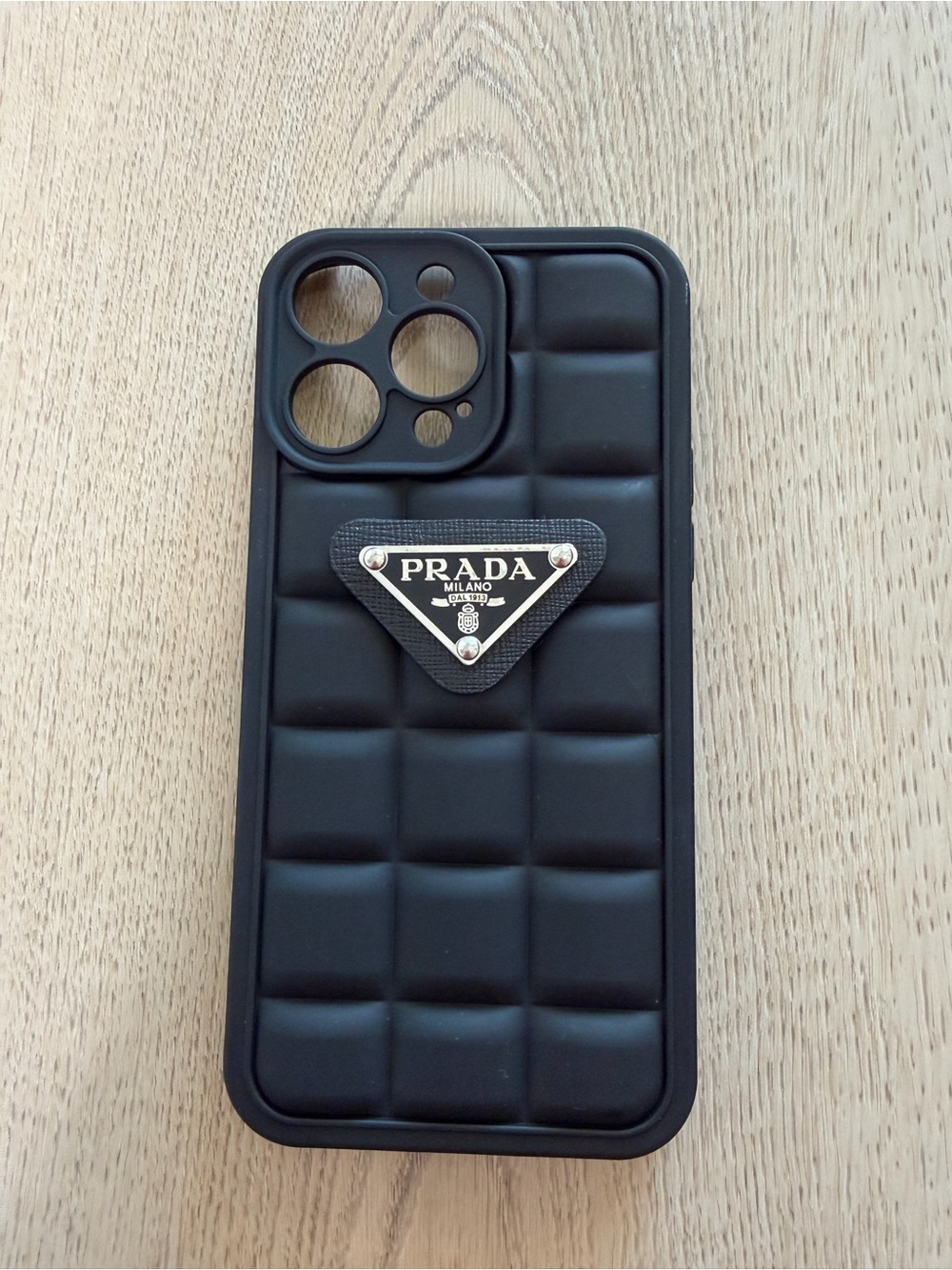 Prada Style Black Quilted Silicone iPhone 14 Pro Max Case